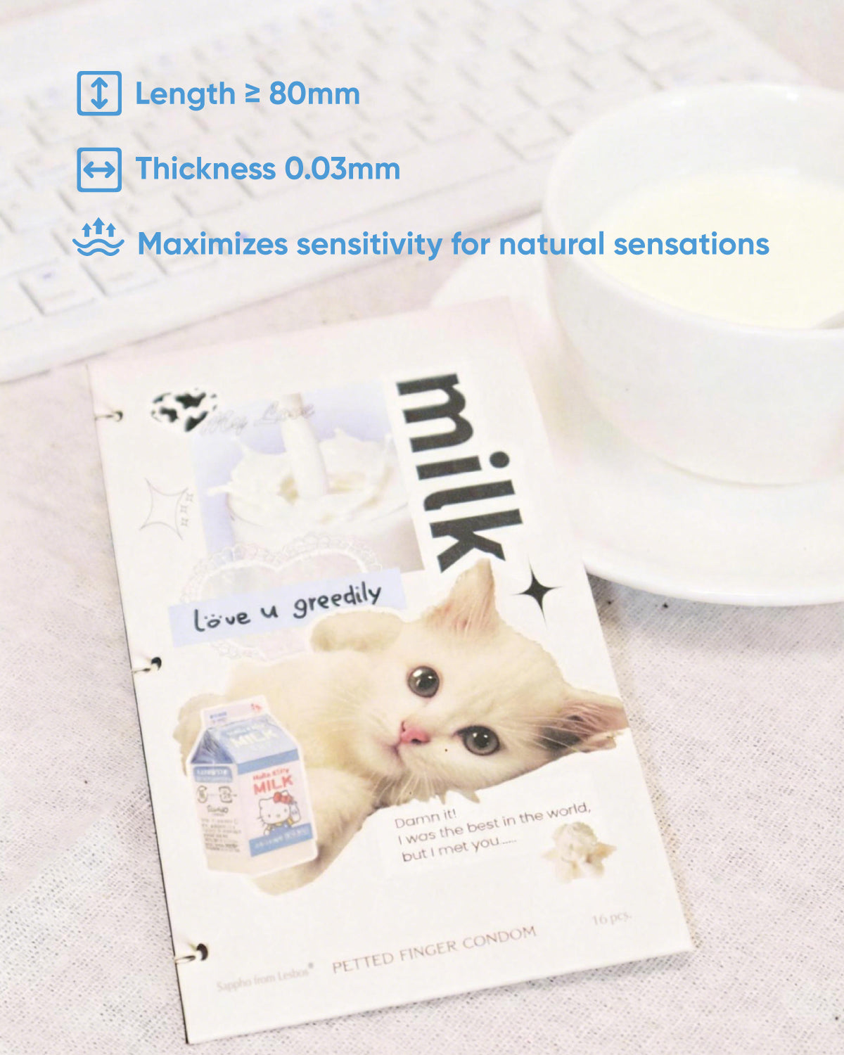 Sappho from lesbos Kitty Finger Condom, Honeycomb Pattern, 16 count