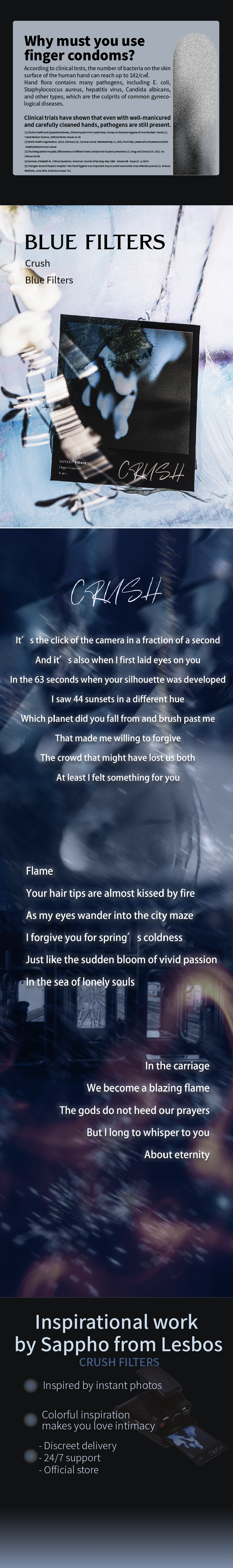 Sappho from lesbos Crush Blue Filter Finger Condom