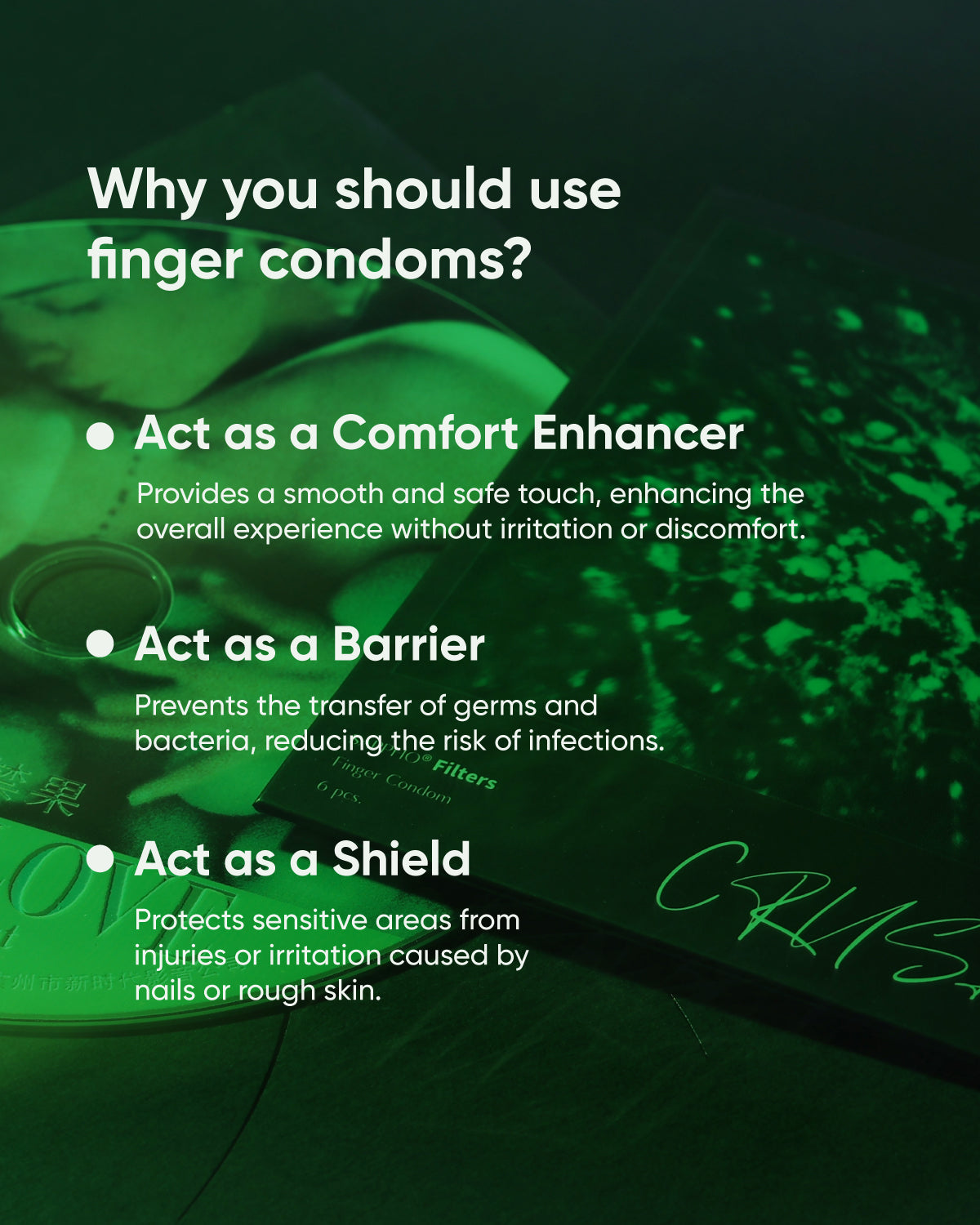 Sappho from lesbos Crush Green Filter Finger Condom, 12 count